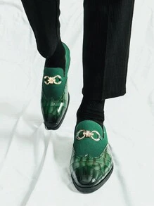 Vintage Men's Slip-On Loafers, Elegant Gentleman Oxfords With Buckle Decor, Faux Suede Patchwork, Non-Slip Durable Sole, Casual/Business/Formal Wear, Suitable For College, Graduation, Office, Party, Wedding, Spring/Summer/Autumn, Recommend Sizing Down
