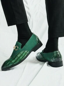 Vintage Men's Slip-On Loafers, Elegant Gentleman Oxfords With Buckle Decor, Faux Suede Patchwork, Non-Slip Durable Sole, Casual/Business/Formal Wear, Suitable For College, Graduation, Office, Party, Wedding, Spring/Summer/Autumn, Recommend Sizing Down