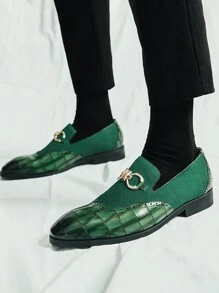 Vintage Men's Slip-On Loafers, Elegant Gentleman Oxfords With Buckle Decor, Faux Suede Patchwork, Non-Slip Durable Sole, Casual/Business/Formal Wear, Suitable For College, Graduation, Office, Party, Wedding, Spring/Summer/Autumn, Recommend Sizing Down