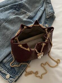Bolso de hombro cruzado en forma de cubo mini con correa de cadena de unicolor a la moda - Rojo - Ver 6