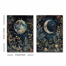 1/2pcs Unframed Boho Botanical Floral Moon Celestial Art Vintage Poster Dark Academia Moody Canvas Painting Print Minimalist Wall Picture For Dorm,Apartment,Bedroom,Living Room,Modern Home Decoration