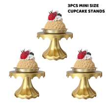 Juego de 3 piezas Soportes mini para cupcakes, exhibidor de pasteles pequeños para macarons, chocolates, postres, bodas, cumpleaños, baby shower, suministros para meriendas, fiesta rosa, blanco