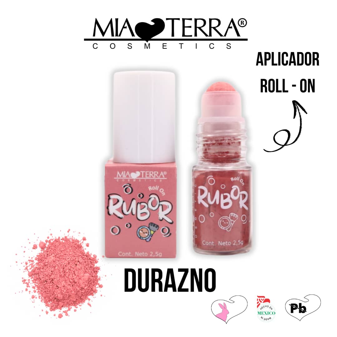MIA TERRA COSMETICS - POWDER BLUSH WITH ROLL ON APPLICATOR - PEACH - View 1