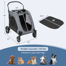 Lifezeal Extra Large Dog Stroller With Dual Entry Safety Belt Adjustable Handle 4 Wheels Blue/Grey - Grey - View 3