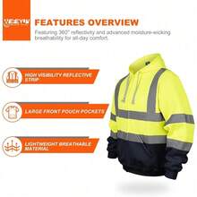 ANSI Class 3 High Visibility Reflective Hooded Sweatshirt - Men's Safety Pullover For Work, Construction & Outdoor Safety - Zip-yellow/Navy - View 3