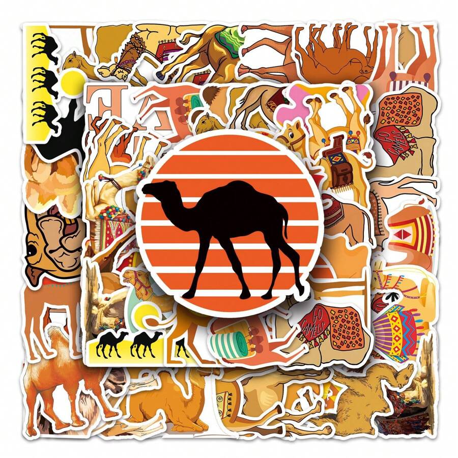 50 件骆驼贴纸适用于笔记本电脑水瓶自行车滑板行李电脑玩具滑雪板礼物贴纸 - 鏽棕色 - 查看 1