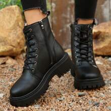 1 par de botas versátiles para mujer con forro térmico y cremallera lateral antideslizante, de estilo moderno