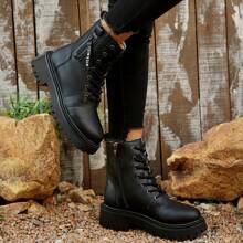 1 par de botas versátiles para mujer con forro térmico y cremallera lateral antideslizante, de estilo moderno