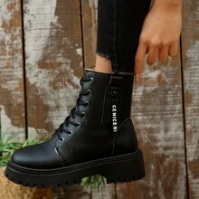 1 par de botas versátiles para mujer con forro térmico y cremallera lateral antideslizante, de estilo moderno