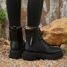 1 par de botas versátiles para mujer con forro térmico y cremallera lateral antideslizante, de estilo moderno