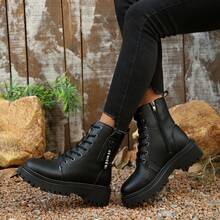 1 par de botas versátiles para mujer con forro térmico y cremallera lateral antideslizante, de estilo moderno