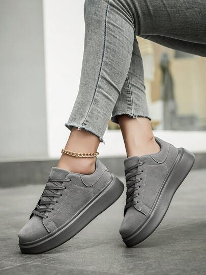 Women's Khaki Retro Fashion Lace-Up Casual Sneakers, Outdoor Versatile Comfortable Flat Walking Shoes, Skateboarding Shoes, Suitable For Teenagers, Running Shoes