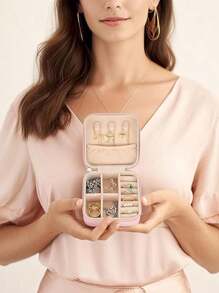 Portable Jewelry Box, Women's Small Jewelry Box, Minimalist Home Jewelry Storage Box, Travel Storage Box, Exquisite Mini Travel Jewelry Storage Box, Zipper Jewelry Box, Can Store Earrings, Rings, Necklaces, Bracelets, Portable Cosmetic Bag, Cute Cosmetic Bag, Back To School Essential, Unforgettable Holiday Gift, Easter Gift, Bridesmaid Gift, Summer Travel Essential, Travel Accessories, Travel Essentials, Double-Layer Portable Mini Display Storage Box, Cruise Travel Essential Make Up Bag - Multicolor - View 5