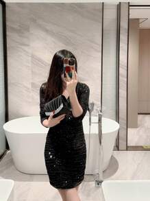 1 件经典褶皱缎面正式晚礼服手拿包，适合正式聚会、宴会、婚礼、庆典、舞厅，饰有闪亮水钻和链带 - 黑色 - 查看 11