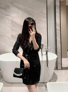 1 件经典褶皱缎面正式晚礼服手拿包，适合正式聚会、宴会、婚礼、庆典、舞厅，饰有闪亮水钻和链带 - 黑色 - 查看 12