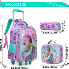 Girls Rolling Backpack With Lunch Box And Pencil Case, Suitable For Elementary School Students, Children's Travel Luggage, Designed For Girls