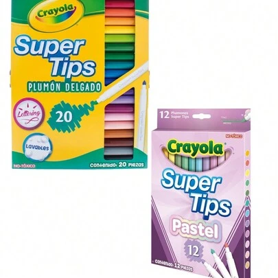 Kit de 2 piezas de Marcadores Pastel Cra Yola Super Tips 20 y Super Tips 12 para el regreso a clases