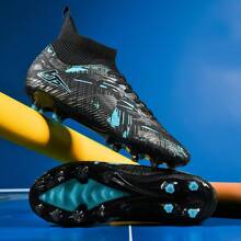 Neue Herren Fußballschuhe, professionelle rutschfeste AG-Nocken Fußballstiefel, Hochtaillierte atmungsaktive Fußballschuhe für Erwachsene Paare, leichte Outdoor-Rasenschuhe, klassische schwarze Wettkampf- und Trainings-Fußballschuhe