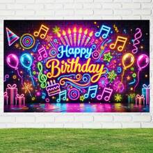 1 tấm Banner phông nền tiệc sinh nhật nhạc neon, sợi polyester hiệu ứng đèn nhiều màu trang trí cho sự kiện trong nhà và ngoài trời, sân, lễ kỷ niệm nhà và vườn - Nhiều màu - Xem 3