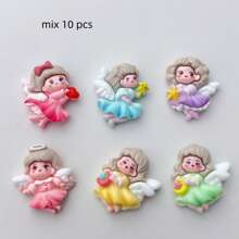 10pcs Assorted DIY Angel Wings Girl Flatback Stickers For Scrapbooking, Earrings, Hair Accessories, Jewelry Making, Crafts Decoration