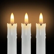 12pcs Flameless Battery Operated Timer Remote Taper Candles With Holder Flickering,2 X17cm LED Flickering Dripping Wax Window Tall Fake Ivory Plastic Candlesticks - White - View 9