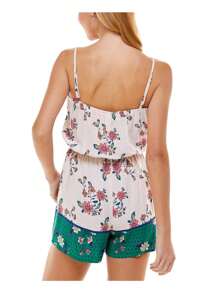 KINGSTON GREY Womens Tie Gathered 3 Inseam Spaghetti Strap V Neck Romper - Pink - View 2