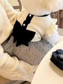 1pc Langxingcs Black & White Elegant Romantic Pet Dress, Romantic Cat/Dog Dress With Black Bow, Suitable For Medium & Small Pets - Multicolor - View 13