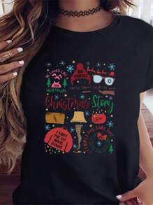 Camiseta de mujer con ecuación matemática impresa de Navidad 2024 - Camiseta de manga corta familiar navideña de patrón de - Camiseta de manga corta sencilla y a juego
