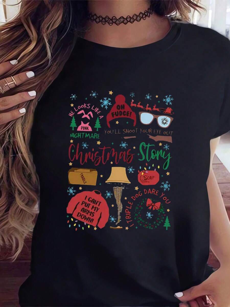 Camiseta de mujer con ecuación matemática impresa de Navidad 2024 - Camiseta de manga corta familiar navideña de patrón de - Camiseta de manga corta sencilla y a juego