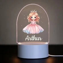 1 pièce Lumière d'illusion LED 3D de lampe de nuit décorative de cadeau d'anniversaire avec personnalisation de nom de princesses de bande dessinée, lumière chaude, cadeau de Noël