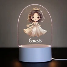 1 pièce Lumière d'illusion LED 3D de lampe de nuit décorative de cadeau d'anniversaire avec personnalisation de nom de princesses de bande dessinée, lumière chaude, cadeau de Noël