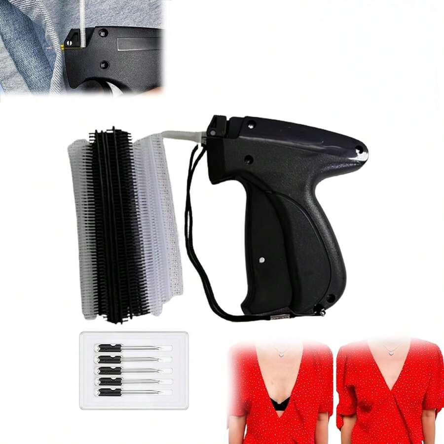 1 Set Portable Sewing Machine Accessories, Quilting Gun, Mini Sewing Gun, Micro Sewing Edging Gun, Clothing Micro Label Sewing Tool (1 Label Gun + 6 Needles + 500 White And 500 Black Snap Fasteners) - Black - View 1