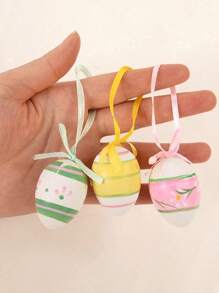 12/24pcs Easter Eggs Colorful Bunny Painted Plastic Hanging Pendant DIY Easter Egg Crafts For Home Easter Party Supplies Decoration - Multicolor - View 9