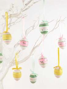 12/24pcs Easter Eggs Colorful Bunny Painted Plastic Hanging Pendant DIY Easter Egg Crafts For Home Easter Party Supplies Decoration - Multicolor - View 8