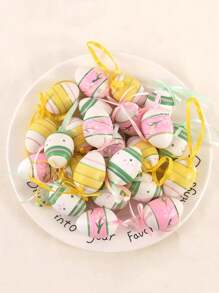 12/24pcs Easter Eggs Colorful Bunny Painted Plastic Hanging Pendant DIY Easter Egg Crafts For Home Easter Party Supplies Decoration - Multicolor - View 5