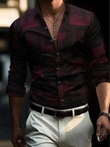 Men's Classic Fashion Long Sleeve Single-Breasted Collar Shirt, Striped Pattern Details, Suitable For Spring, Summer, Autumn, Office/Business, Casual And Formal Occasions