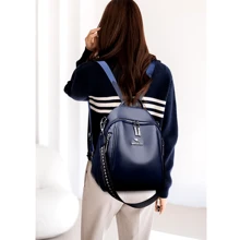Women's Backpack Synthetic Leather 3 Adjustable Straps Waterproof Casual Elegant Modern School Versatile Pockets Anti-Theft - Màu xanh hải quân - Xem 2