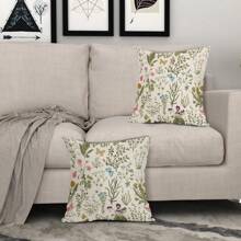 2/4 Stücke Frühlings Blumen Kissenbezug Set: Salbeigrün, Vintage Botanik Muster dekorative Zierkissenbezüge, Landhausstil Saison Outdoor Dekoration für Sofa, Bettwäsche (Kissenfüllung nicht enthalten) - goldgrün - Übersicht 5
