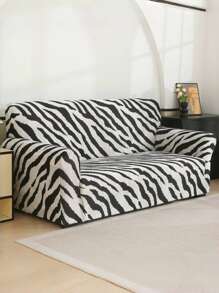 1 件斑马纹弹力沙发套，防尘，防滑，适用于客厅、卧室、办公室，可机洗，四季皆宜，几何图案 - 黑與白 - 查看 11