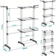 4 Tiers Clothes Drying Rack Indoor Folding Clothes Airer Large Clothes Drying Rack Laundry Rack With Wheels For Indoor Outdoor Use - Grey - View 5