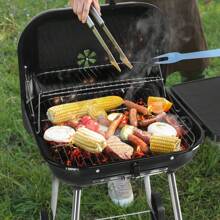 28" Portable Charcoal Grill With Wheels And Foldable Side Shelf, Large BBQ Smoker With Adjustable Vents On Lid For Outdoor Party Camping Picnic