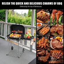 28" Portable Charcoal Grill With Wheels And Foldable Side Shelf, Large BBQ Smoker With Adjustable Vents On Lid For Outdoor Party Camping Picnic