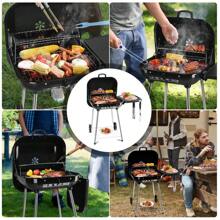 28" Portable Charcoal Grill With Wheels And Foldable Side Shelf, Large BBQ Smoker With Adjustable Vents On Lid For Outdoor Party Camping Picnic