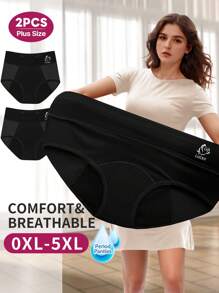 2pcs Plus Size Women's Period Underwear Triangle Physiological Underpants, Leak-Proof, Moisture-Wicking, Sweat-Proof, Breathable Mesh Holes