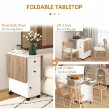 HOMCOM Folding Dining Table For 4-6, Rolling Drop Leaf Table With Storage Drawers, Cabinet And Open Shelf, Extendable Kitchen Table On Wheels - 咖啡棕 - 查看 5