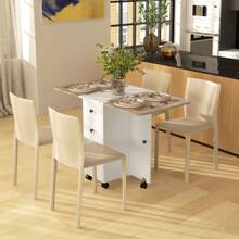 HOMCOM Folding Dining Table For 4-6, Rolling Drop Leaf Table With Storage Drawers, Cabinet And Open Shelf, Extendable Kitchen Table On Wheels - 咖啡棕 - 查看 2