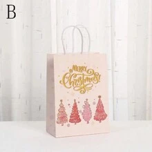 2pcs New Christmas & Valentine's Day Pink Paper Gift Shopping Bags, Kraft Paper Bags For Party Favor
