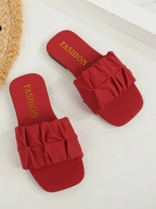 Modne, wsuwane, dziecięce kapcie, letnie, płaskie sandały z kwadratowymi noskami, bardzo atrakcyjne buty plażowe dla dziewcząt w nowym stylu