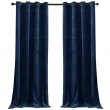 CYCMACO 2 Piece Velvet Indoor Curtains, Modern Bedroom Blackout Curtains With Eyelets, Cold Insulating Thermal Curtain For Living Room Lounge Children's Room - 藏蓝色 - 查看 1