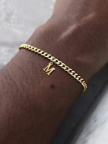 Vintage Cuban Link Initial A-Z Alphabet Bracelet, Unisex Stainless Steel Non-Fading Personalized Fashionable Bracelet, Christmas, New Year, Valentine's Day Holiday Gift